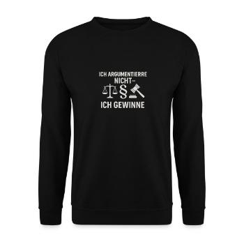 Ich gewinne – Juristen-Humor mit Stil - Unisex Pullover - Schwarz - Vorne - Alina (178cm) & Michal (187cm)