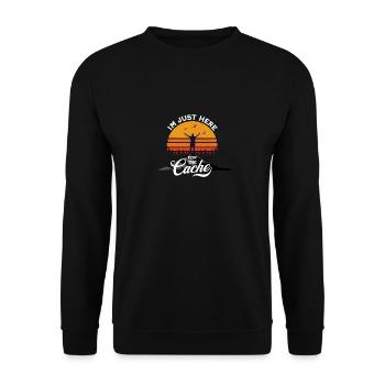 Geocaching - Im Just Here For The Cache - Unisex Pullover - Schwarz - Vorne - Alina (178cm) & Michal (187cm)