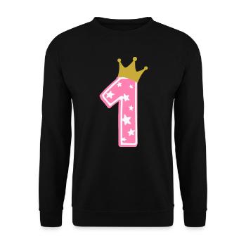 1 Krone 1. Geburtstag 1 Jahr - Unisex Pullover - Schwarz - Vorne - Alina (178cm) & Michal (187cm)