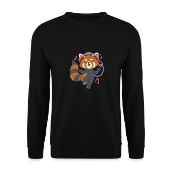 Roter Panda hört Musik und tanzt - Unisex Pullover - Schwarz - Vorne - Alina (178cm) & Michal (187cm)