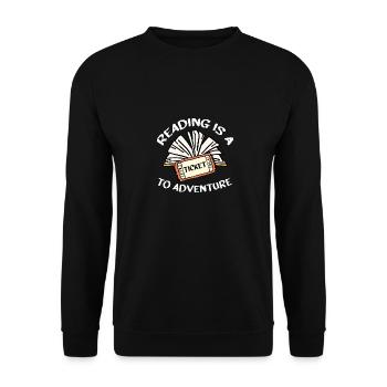 Reading Is A Ticket To Adventure motif for a - Unisex Sweatshirt - black - Front - Alina (178cm) & Michal (187cm)
