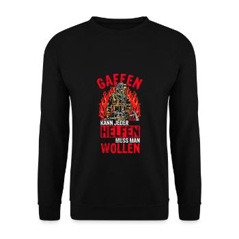 Feuerwehr Gaffen kann jeder helfen muss man wollen - Unisex Pullover - Schwarz - Vorne - Alina (178cm) & Michal (187cm)