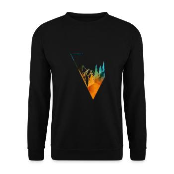 farbiges Panorama Wald und Berge - Unisex Pullover - Schwarz - Vorne - Alina (178cm) & Michal (187cm)