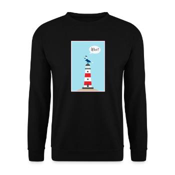 Leuchtturm - Möwe - Comic - Geschenk - Unisex Pullover - Schwarz - Vorne - Alina (178cm) & Michal (187cm)