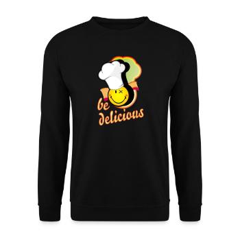 fröhliches Smiley mit großer Kochmütze - Unisex Pullover - Schwarz - Vorne - Alina (178cm) & Michal (187cm)