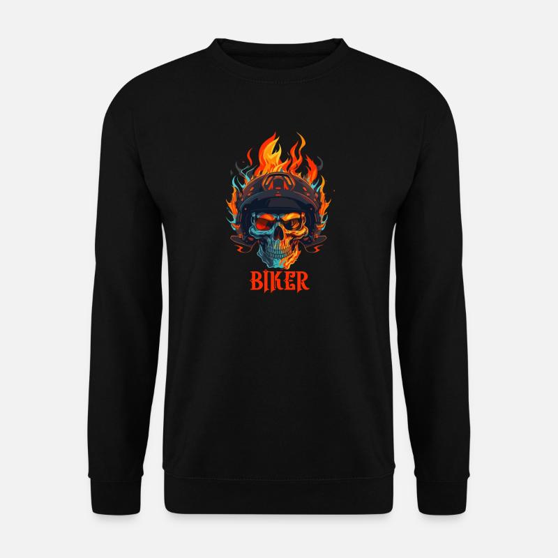 Flaming Skull Biker Crest - Unisex Sweatshirt - black