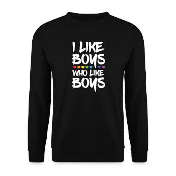 Mois de la fierté LGBTQ - J’aime les garçons qui aiment les garçons - Sweat-shirt Unisexe - noir - Devant - Alina (178cm) & Michal (187cm)