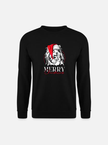 Santa Langhaar Collie Merry Christmas Wilsigns - Unisex Pullover - Schwarz