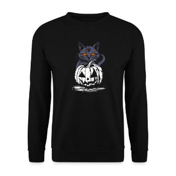 Black Cat with Pumpkin - Halloween Design - Unisex Sweatshirt - black - Front - Alina (178cm) & Michal (187cm)