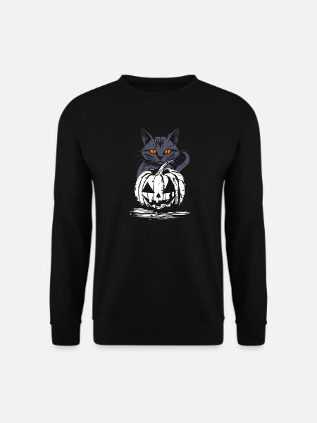 Black Cat with Pumpkin - Halloween Design - Unisex Sweatshirt - black