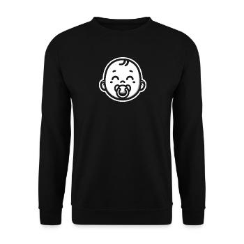 Baby mit Schnuller - Unisex Pullover - Schwarz - Vorne - Alina (178cm) & Michal (187cm)