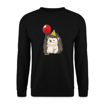 Hedgehog Birthday Balloon - Unisex Sweatshirt - black - Front - Alina (178cm) & Michal (187cm)