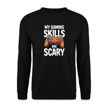 My Gaming Skills Are Scary Halloween Gamer - Unisex Pullover - Schwarz - Vorne - Alina (178cm) & Michal (187cm)