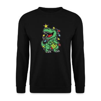 Stylischer Print mit „Tree Rex“ Dino Tannenbaum - Unisex Pullover - Schwarz - Vorne - Alina (178cm) & Michal (187cm)