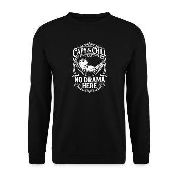 Capy & Chill - No Drama Here - Unisex Pullover - Schwarz - Vorne - Alina (178cm) & Michal (187cm)