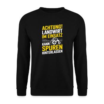  Achtung Landwirt Im Einsatz Kann Spuren - Unisex Pullover - Schwarz - Vorne - Alina (178cm) & Michal (187cm)