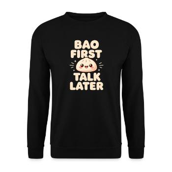 Bao zuerst, reden später | Dumpling, Foodie - Unisex Pullover - Schwarz - Vorne - Alina (178cm) & Michal (187cm)