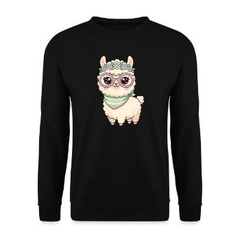 Pastel Llama with Floral Wreath - Unisex Sweatshirt - black - Front - Alina (178cm) & Michal (187cm)