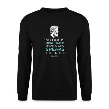 Griechische Philosophie Platon Zitat Wahrheit  - Unisex Pullover - Schwarz - Vorne - Alina (178cm) & Michal (187cm)