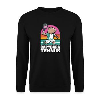  Capybara Tenniis Lustiges Capybara Tennis Retro - Unisex Pullover - Schwarz - Vorne - Alina (178cm) & Michal (187cm)