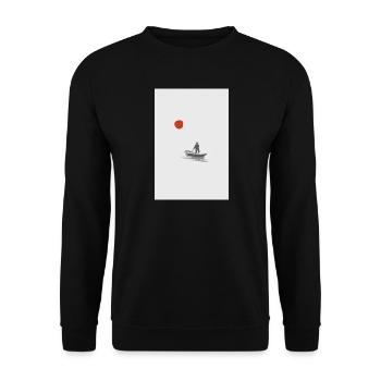 Quiet Waters – Minimalist Boat Scene - Unisex Pullover - Schwarz - Vorne - Alina (178cm) & Michal (187cm)
