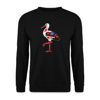 Folk Stork standing on one leg - Unisex Sweatshirt - black - Front - Alina (178cm) & Michal (187cm)