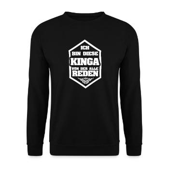 Geschenk für Kinga - Unisex Pullover - Schwarz - Vorne - Alina (178cm) & Michal (187cm)