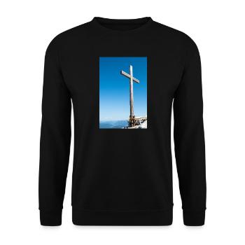 Gipfelkreuz in den deutschen Alpen - Unisex Pullover - Schwarz - Vorne - Alina (178cm) & Michal (187cm)