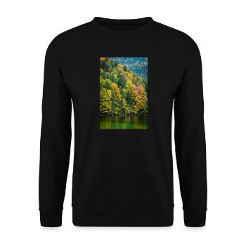 Herbstbäume am Eibsee in Bayern - Unisex Pullover - Schwarz - Vorne - Alina (178cm) & Michal (187cm)