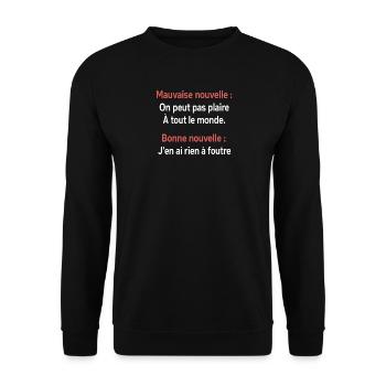 Mauvaise nouvelle, bonne nouvelle - Sweat-shirt Unisexe - noir - Devant - Alina (178cm) & Michal (187cm)