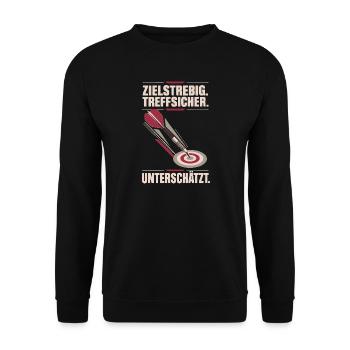 Unterschätzt Dartspieler Pfeil im Ziel Weinrot - Unisex Pullover - Schwarz - Vorne - Alina (178cm) & Michal (187cm)