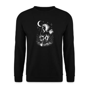 Himmlisches Pferd Mondsterne Dunkle ästhetische Linienzeichnung - Unisex Pullover - Schwarz - Vorne - Alina (178cm) & Michal (187cm)