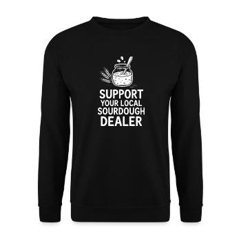 Unterstützen Sie Ihren örtlichen Sauerteighändler - Unisex Pullover - Schwarz - Vorne - Alina (178cm) & Michal (187cm)