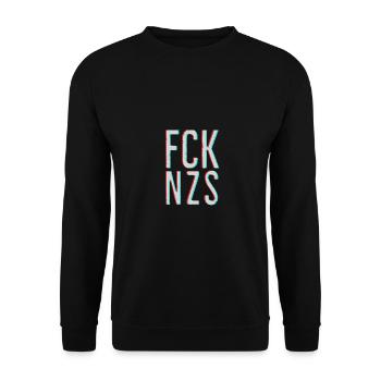 FCK NZS AFD NAZIS TIK TOK 3D Effect RED BLUE - Unisex Pullover - Schwarz - Vorne - Alina (178cm) & Michal (187cm)