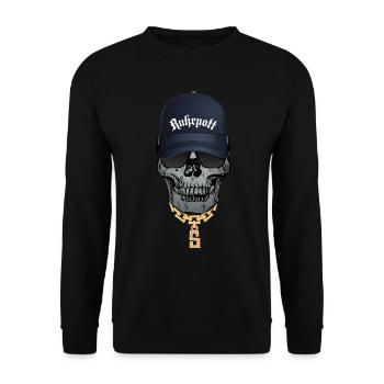 Cooler Totenkopf Hip Hop Style Schriftzug Ruhrpott - Unisex Pullover - Schwarz - Vorne - Alina (178cm) & Michal (187cm)