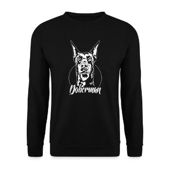 Doberman Pinscher Hundeportrait Hunde Wilsigns - Unisex Pullover - Schwarz - Vorne - Alina (178cm) & Michal (187cm)