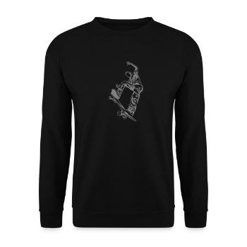 Skateboarder mit Skateboard - Unisex Pullover - Schwarz - Vorne - Alina (178cm) & Michal (187cm)