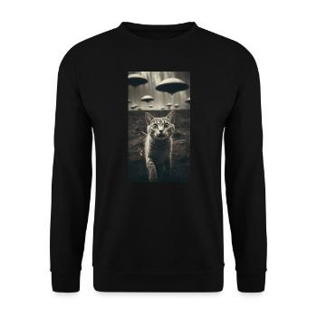 Chat Drôle Selfie Alien UFO Meme - Sweat-shirt Unisexe - noir - Devant - Alina (178cm) & Michal (187cm)
