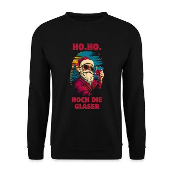Weihnachtsmann Wein lustiger Spruch - Unisex Pullover - Schwarz - Vorne - Alina (178cm) & Michal (187cm)