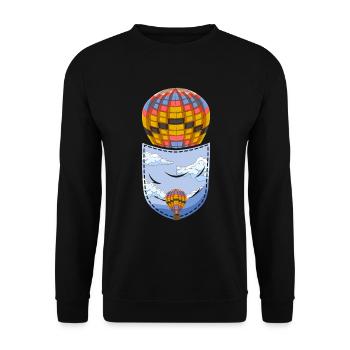 Ballonfahrt Geschenk Brusttasche Heißluftballon - Unisex Pullover - Schwarz - Vorne - Alina (178cm) & Michal (187cm)