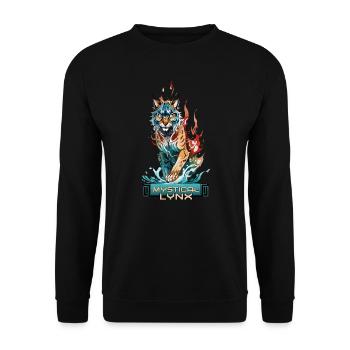 Mystischer Luchs: Wächter des Wassers und des Feuers - Unisex Pullover - Schwarz - Vorne - Alina (178cm) & Michal (187cm)