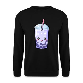Kawaii Boba Teeblau - Anime Shirt - Unisex Pullover - Schwarz - Vorne - Alina (178cm) & Michal (187cm)