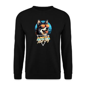 Retro Wave Akita Hot Dog Shirt - Unisex Sweatshirt - black - Front - Alina (178cm) & Michal (187cm)