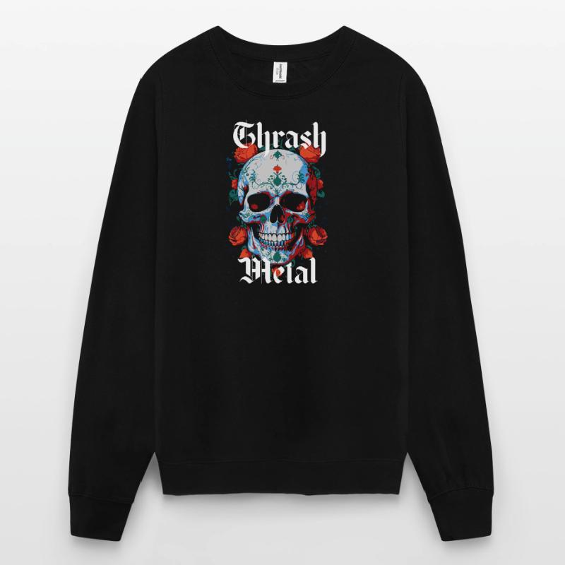 Design Thrash Metal avec crâne et roses. Sweat-shirt Unisexe