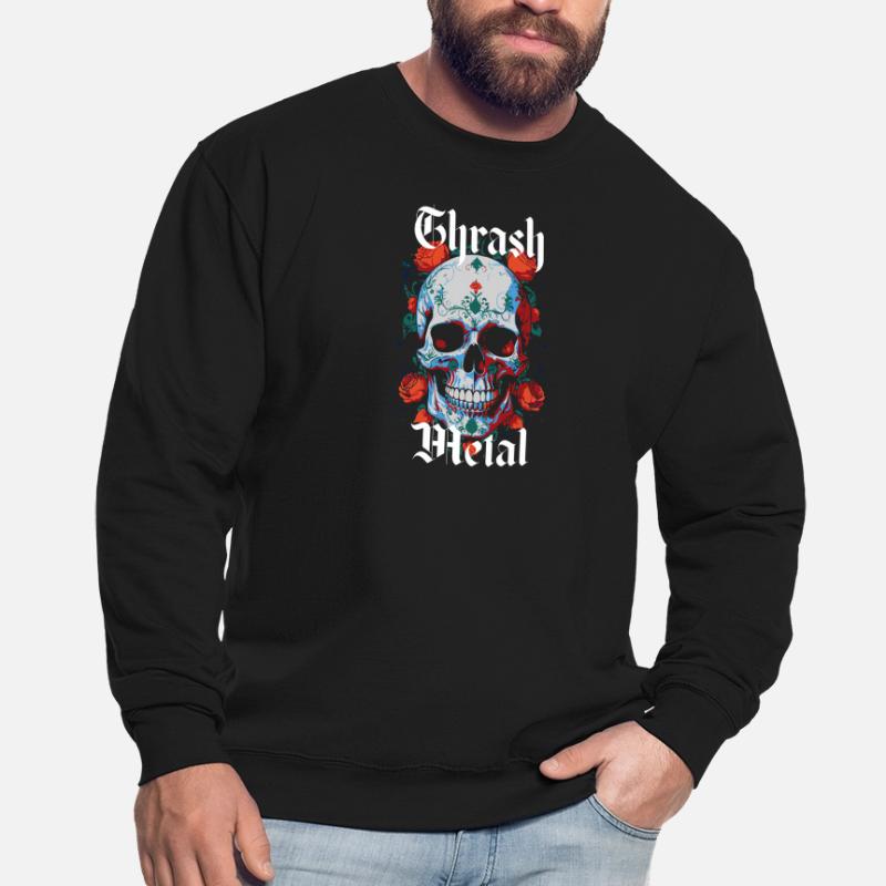 Design Thrash Metal avec crâne et roses. Sweat-shirt Unisexe
