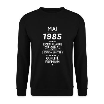 Anniversaire 40 ans - Mai 1985 Original - Sweat-shirt Unisexe - noir - Devant - Alina (178cm) & Michal (187cm)