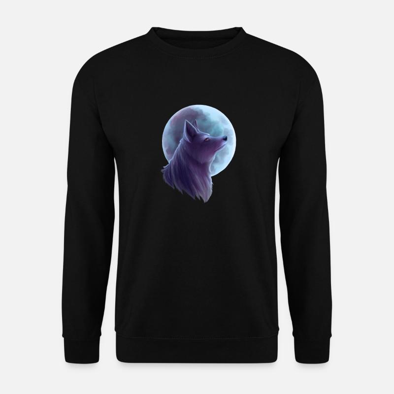 Wolf vor Silber Mond - Unisex Pullover - Schwarz