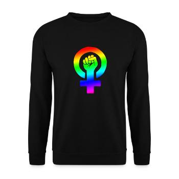 Regenbogen-feministische Faust - Unisex Pullover - Schwarz - Vorne - Alina (178cm) & Michal (187cm)