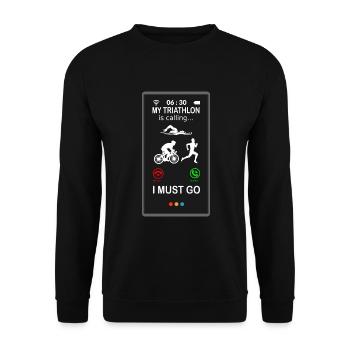 Triathlon is Calling witziger Lustig Spruch - Unisex Pullover - Schwarz - Vorne - Alina (178cm) & Michal (187cm)