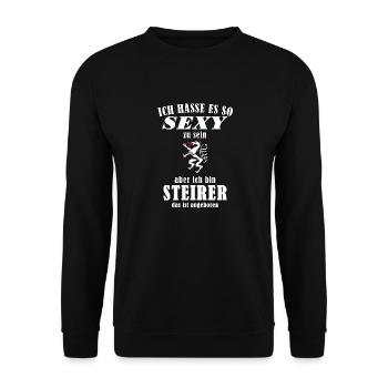 Sexy Steirer – Es ist einfach angeboren - Unisex Pullover - Schwarz - Vorne - Alina (178cm) & Michal (187cm)